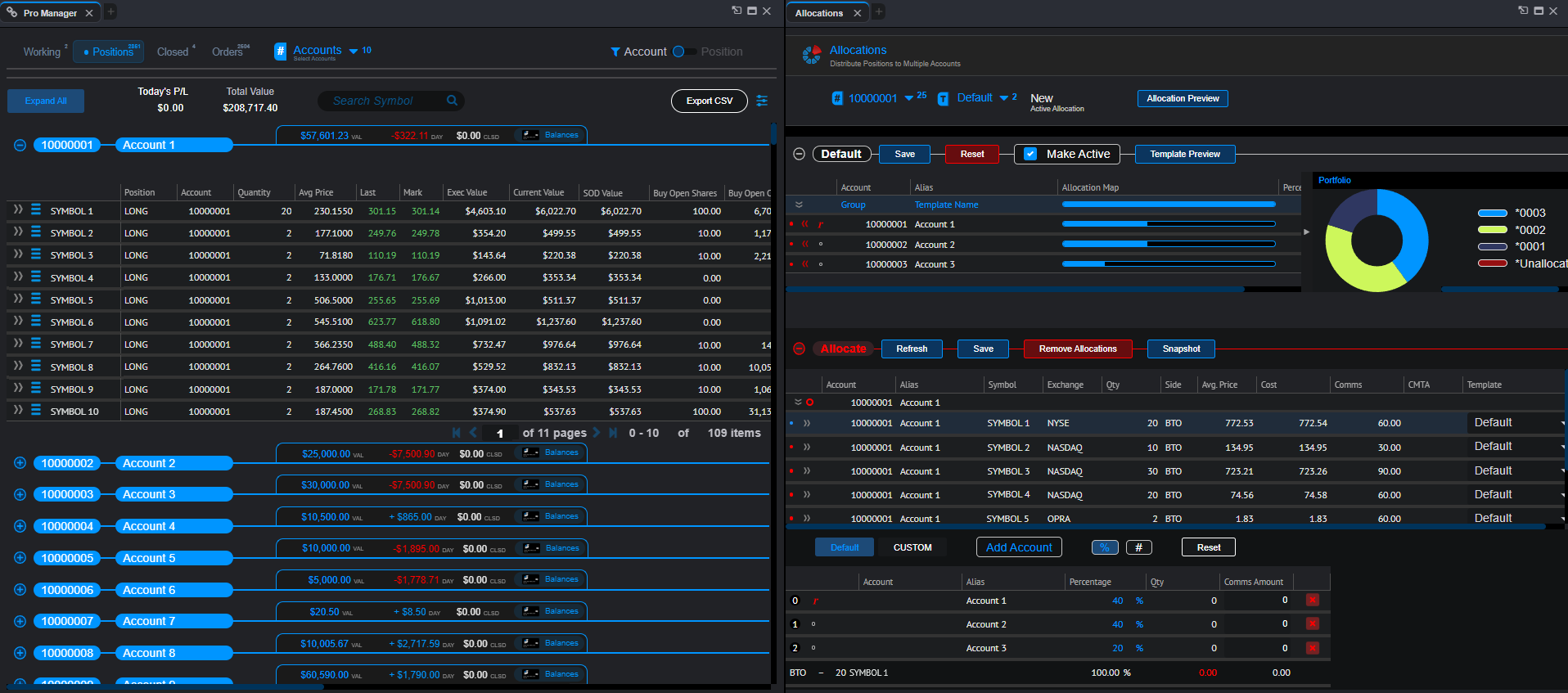 Position and allocation workspace, illustrative AQUAS Blue interface