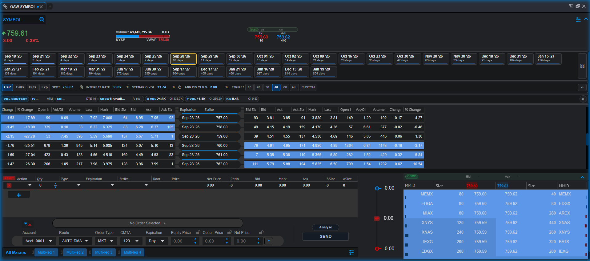 Listed-options interface, illustrative AQUAS Blue interface